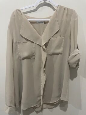Calvin Klein Women's Beige V-Neck Pocket Blouse